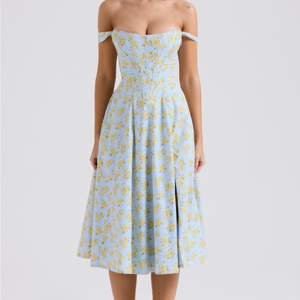 NWT House of CB Saira Blue Floral Corset Midi Dress XS